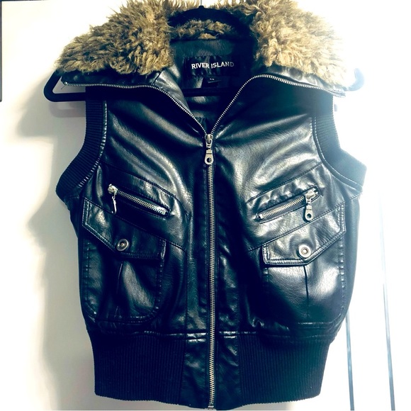Vintage River Island Vegan Leather and Faux Fur Moto BikerVest Motorcycle Goth - Picture 1 of 10